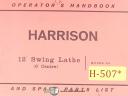 Harrison-Harrison 17\" L17, Swing Lathe Standard copying, Operations and Parts Manual-17\"-L17-04